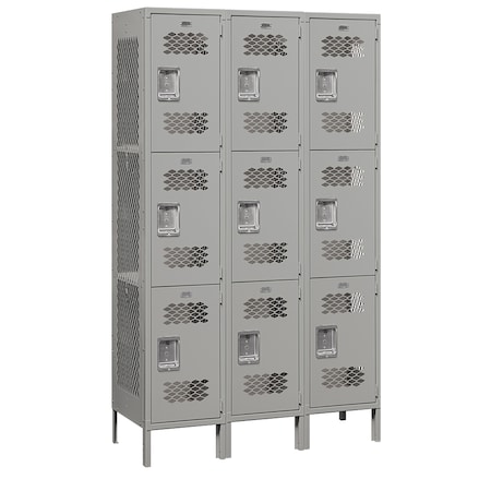 Salsbury Industries Wardrobe Locker, 45" W, 18" D, 78" H, (3) Wide, (9) Openings, Gray 83368GY-U